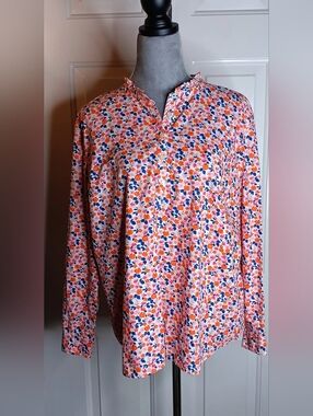 Talbots Pink Floral Button-Front Long Sleeve Top